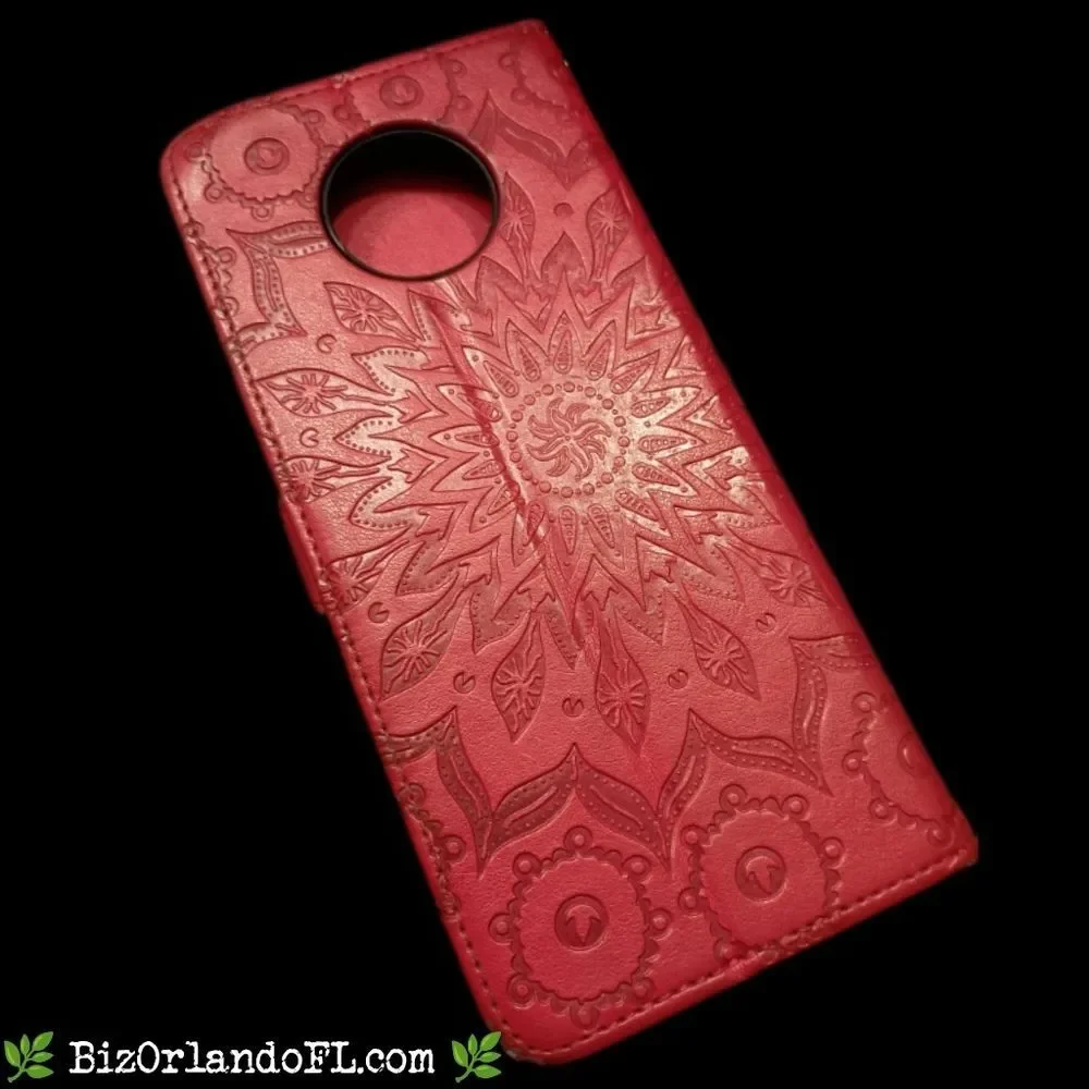 ELECTRONICS: Red Embossed Sunflower Wallet Case for Nokia G50 **GOOD CONDITION**